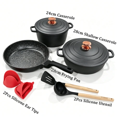 Classic cross-border 7-piece and 9-piece sets of aluminum lid and bottom die-cast cookware, universal cookware, heat-resistant and non-stick Classic cross-border 7-piece and 9-piece sets of aluminum lid and bottom die-cast cookware, universal cookware, heat-resistant and non-stick